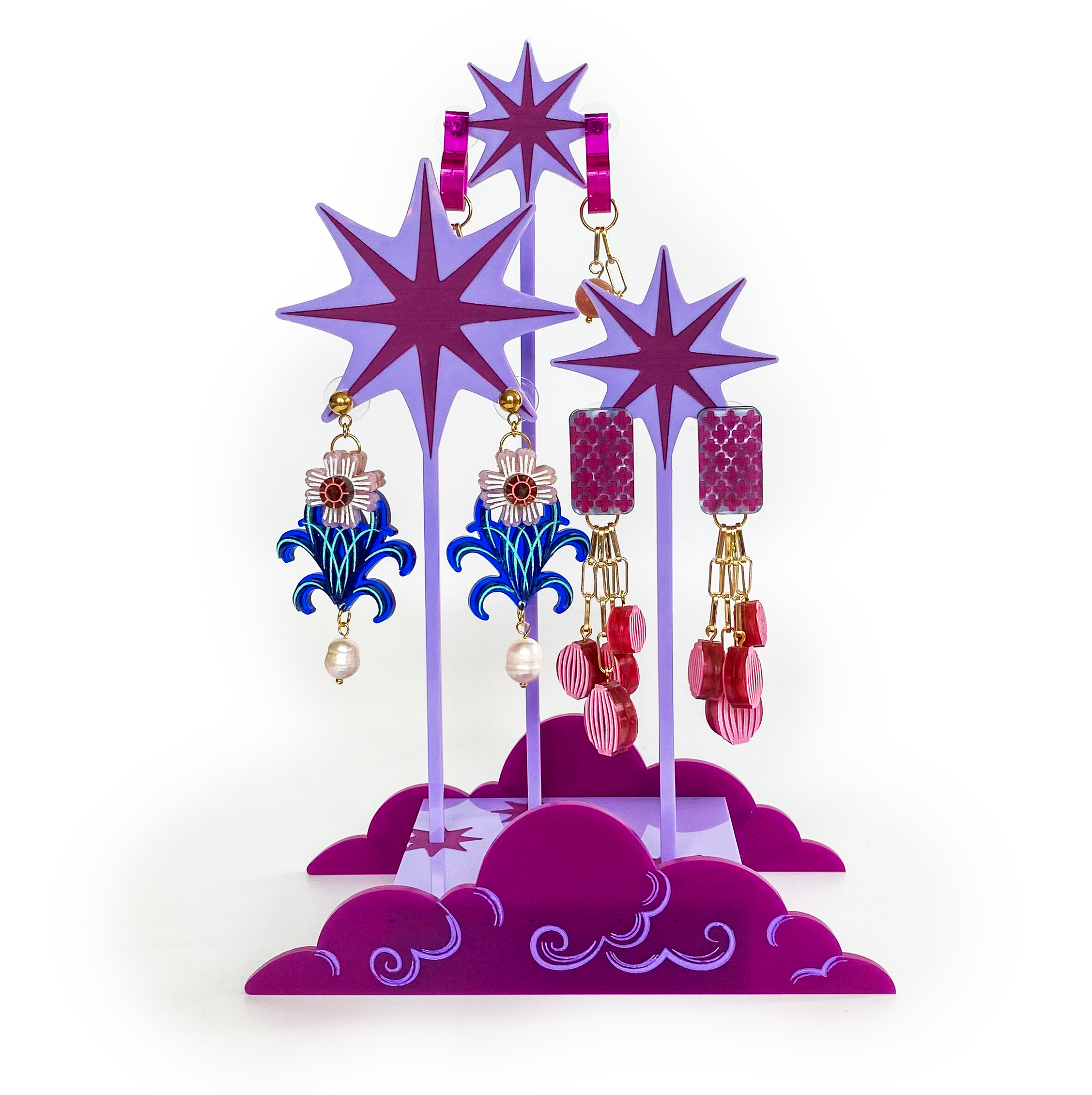 CELESTIAL EARRING STAND | Triple Stars + Amethyst